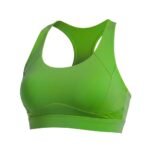 Leaf green running sports bra, front view.