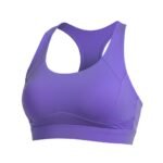 Soft purple running sports bra, front view.