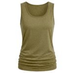 Women’s athletic tank top in dark mustard color, laid flat to show neckline, straps, and overall shape