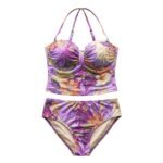 Women’s tankini swimwear set in orchid purple color, displayed on a plain background