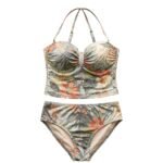 Women’s tankini swimwear set in light gray color, displayed on a plain background