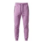 Purple men’s tapered joggers, front view on a white background.