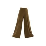 Wide-leg yoga pants in olive-brown color, laid flat to show waistband, drape, and full length