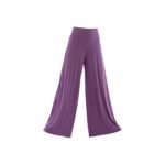 Wide-leg yoga pants in purple color, laid flat to show waistband, drape, and full length