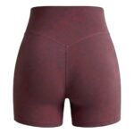 Deep mauve women’s gym shorts laid flat, front view.