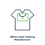 White label clothing manufacturer icon showing t-shirt with white label tag for unbranded garment production ready for brand labeling