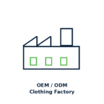 OEM ODM clothing factory icon showing industrial manufacturing building for original equipment and original design manufacturing services