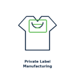 Private label manufacturing icon showing t-shirt with custom label tag for branded garment production services