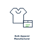 Bulk apparel manufacturer icon showing t-shirt and shipping carton box for wholesale and large-scale garment production