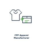 FPP (Full Package Production) apparel manufacturer icon showing t-shirt transitioning into packaged product for complete garment manufacturing service