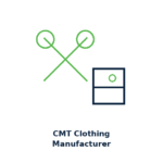 CMT (Cut Make Trim) clothing manufacturer icon showing scissors and sewing machine for custom garment production services