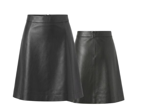 A line custom leather skirt front and back view.
