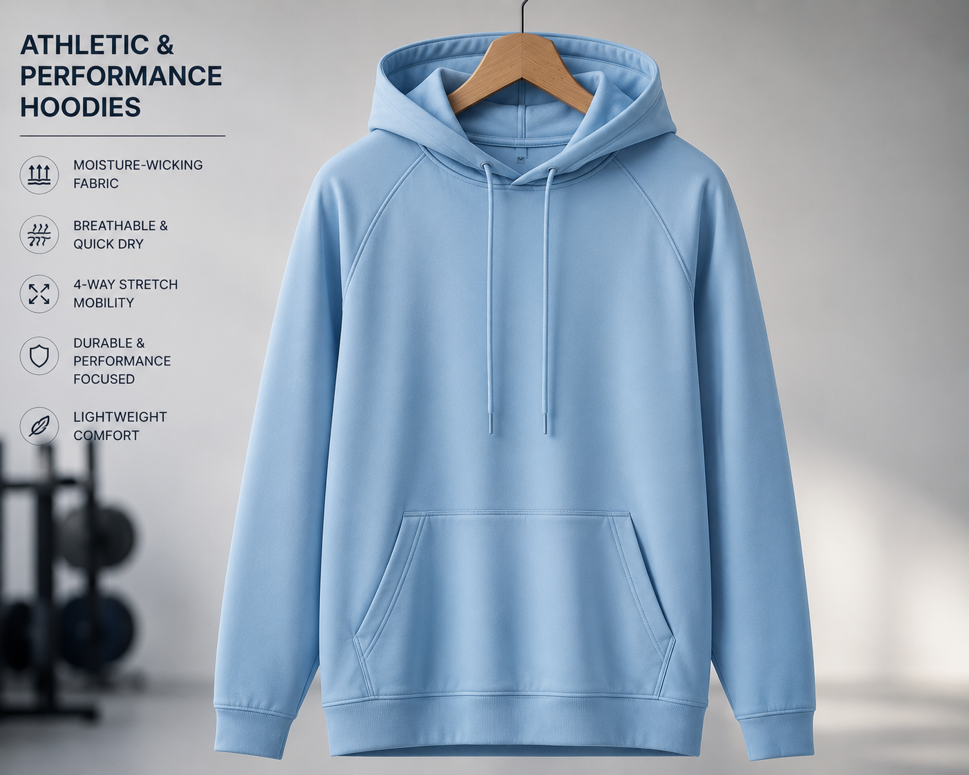 Custom athletic and performance hoodies for sports and activewear, manufactured by Eco Jersey Limited