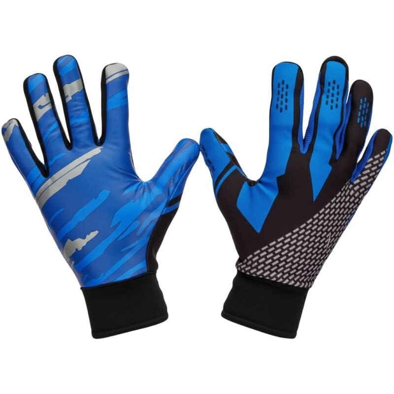 Close-up of black full-finger basketball training gloves with a yellow logo icon, showing the textured palm grip, breathable back panels, and adjustable wrist straps.