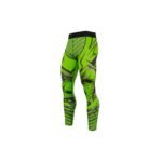 Front view of basketball legging tights in Green Chartreuse color laid flat, featuring a full-length compression fit, elastic waistband, and smooth, opaque performance fabric with a small logo icon.