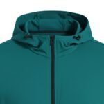 Close-up view of a basketball lightweight jacket, focusing on the full-zip front, stand-up collar, and small logo icon on the chest.