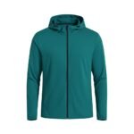 Front view of a basketball lightweight jacket laid flat, featuring a full-zip front, stand-up collar, long sleeves, and a small logo icon on the chest.