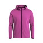 Front view of a basketball lightweight jacket laid flat, featuring a full-zip front, stand-up collar, long sleeves, and a small logo icon on the chest.