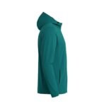 Side view of a basketball lightweight jacket laid flat, showing the profile of the full-zip front, stand-up collar, long sleeves, and small logo icon on the chest.