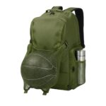 Basketball sports bag front view, showing the large backpack design with zippered main compartment, front logo icon, and multiple gear pockets.