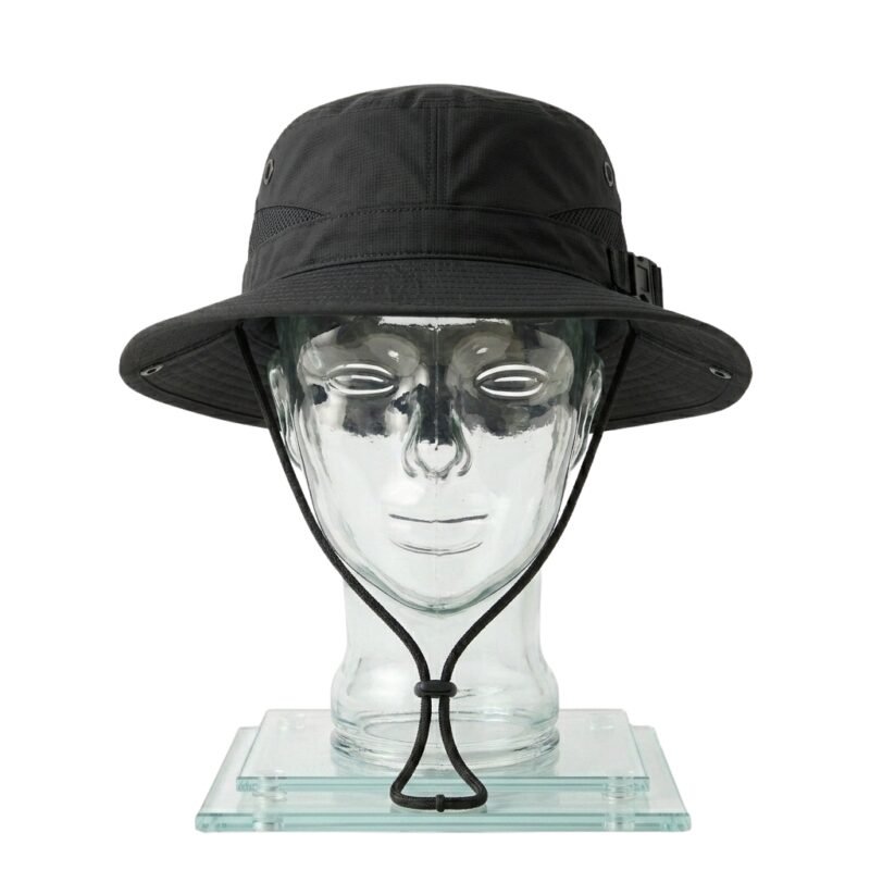 Black tactical hiking hat with wide brim
