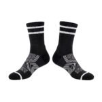 Black hiking socks displayed on a plain background.
