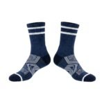 Blue hiking socks displayed on a plain background.