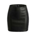 Black faux leather mini skirt front view