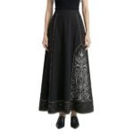 A‑line metallic black maxi skirt on mannequin