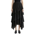 Layered ruffle black maxi skirt on mannequin
