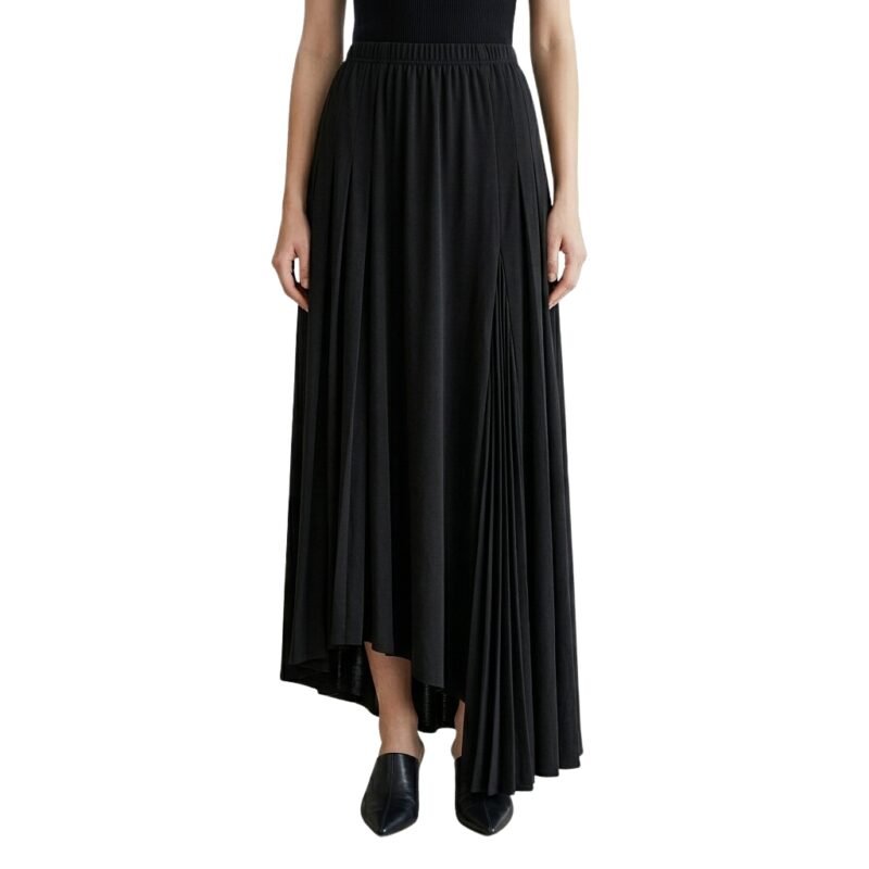 Front view of black maxi skirt on mannequin