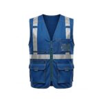 Blue safety vest, front product view on plain background.