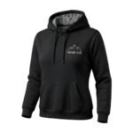 Black camping hoodie laid flat on a plain background.