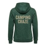Back view of a green camping hoodie on a plain background.