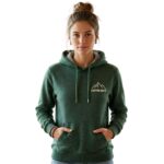 Front view of a model wearing a camping hoodie.