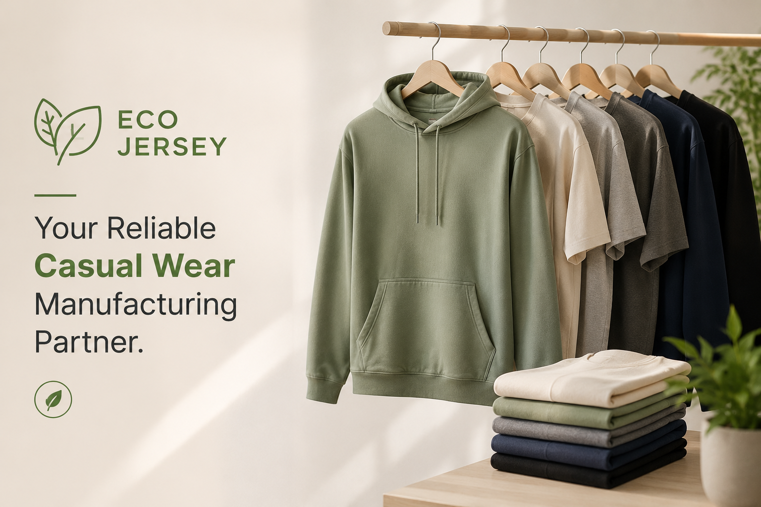 Eco Jersey Limited casual wear manufacturer banner showcasing B2B custom casual clothing production services