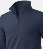 Close‑up view of the men’s quarter‑zip pullover collar and zipper, showing the stand collar, zipper pull, and clean stitching detail.