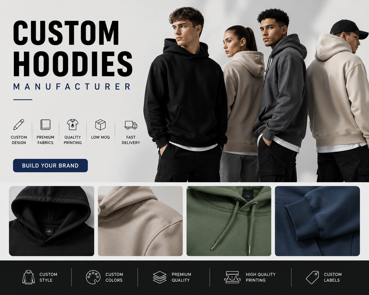 Eco Jersey Limited custom hoodies manufacturer hero banner showcasing B2B wholesale hoodie production services