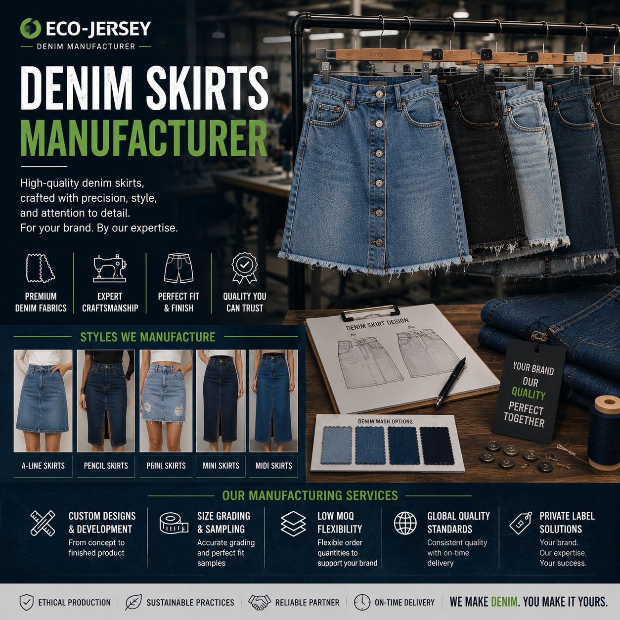 Denim skirts crafted with expertise – custom denim skirt manufacturer for your brand