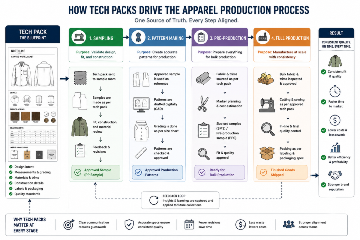 info graphic image of apparel tech pack development support.