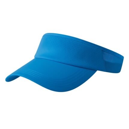 Golf sun visor hat in white, shown from a three‑quarter angle with a curved brim and open top designed for breathable, lightweight sun protection on the course.