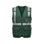 Green safety vest, front product view on plain background.