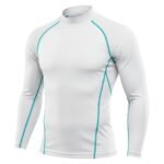 White ice hockey base layer compression set laid flat, with a long-sleeve top and leggings featuring subtle contrast stitching for a clean performance look.