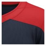 Close-up of the V-neck collar on an ice hockey practice jersey, showing the stitching, neckline shape, and smooth fabric finish.