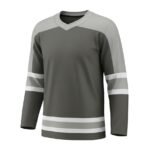 Ice hockey practice jersey laid flat, featuring long sleeves, a V-neck collar, and a relaxed team practice fit