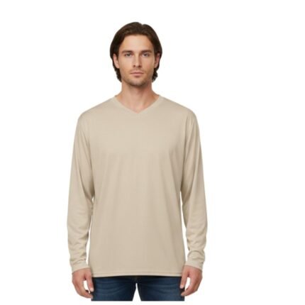 Ice hockey team practice jersey laid flat, featuring a classic V-neck, long sleeves, and a relaxed practice-league fit.