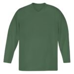 Ice hockey team practice jersey laid flat, featuring a classic V-neck, long sleeves, and a relaxed practice-league fit.