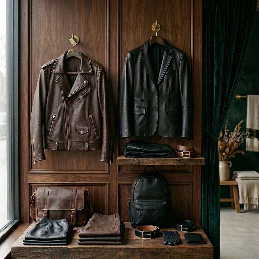 Custom leather apparel manufacturer portfolio image.