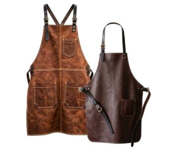 Custom leather aprons manufactured for cafes barbers and hospitality uniforms