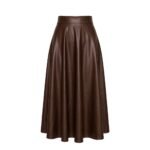 Brown leather pleated mini skirt with high waist